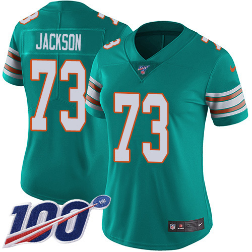 Nike Miami Dolphins #73 Austin Jackson Aqua Green Alternate Women Stitched NFL 100th Season Vapor Untouchable Limited Jersey